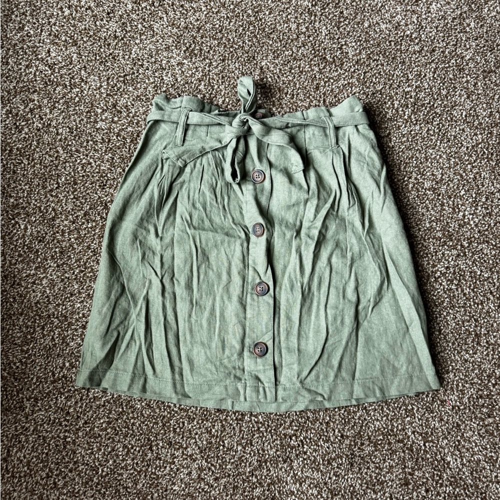 Falls Creek Olive Green Tie Waist Linen Mini Skirt Small